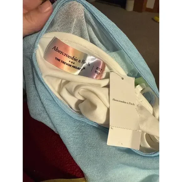 NWT ABERCROMBIE & FITCH The Trevor Project pastel rainbow ruched mesh dress XST - Picture 2 of 7